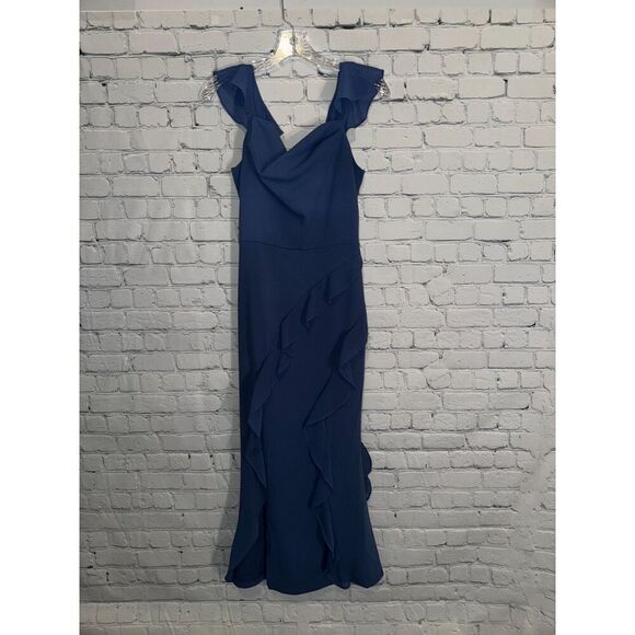 Women's Cowl Neck Sleeveless Ruffled Dress High Slit Cocktail Party Maxi Dress​ - Picture 10 of 15